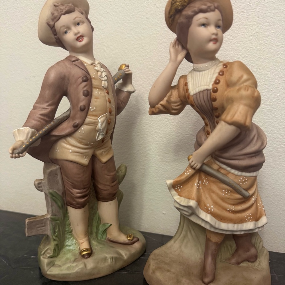 Vintage 1953 Hand-Painted Bisque Figurine Pair - North Hollywood, California